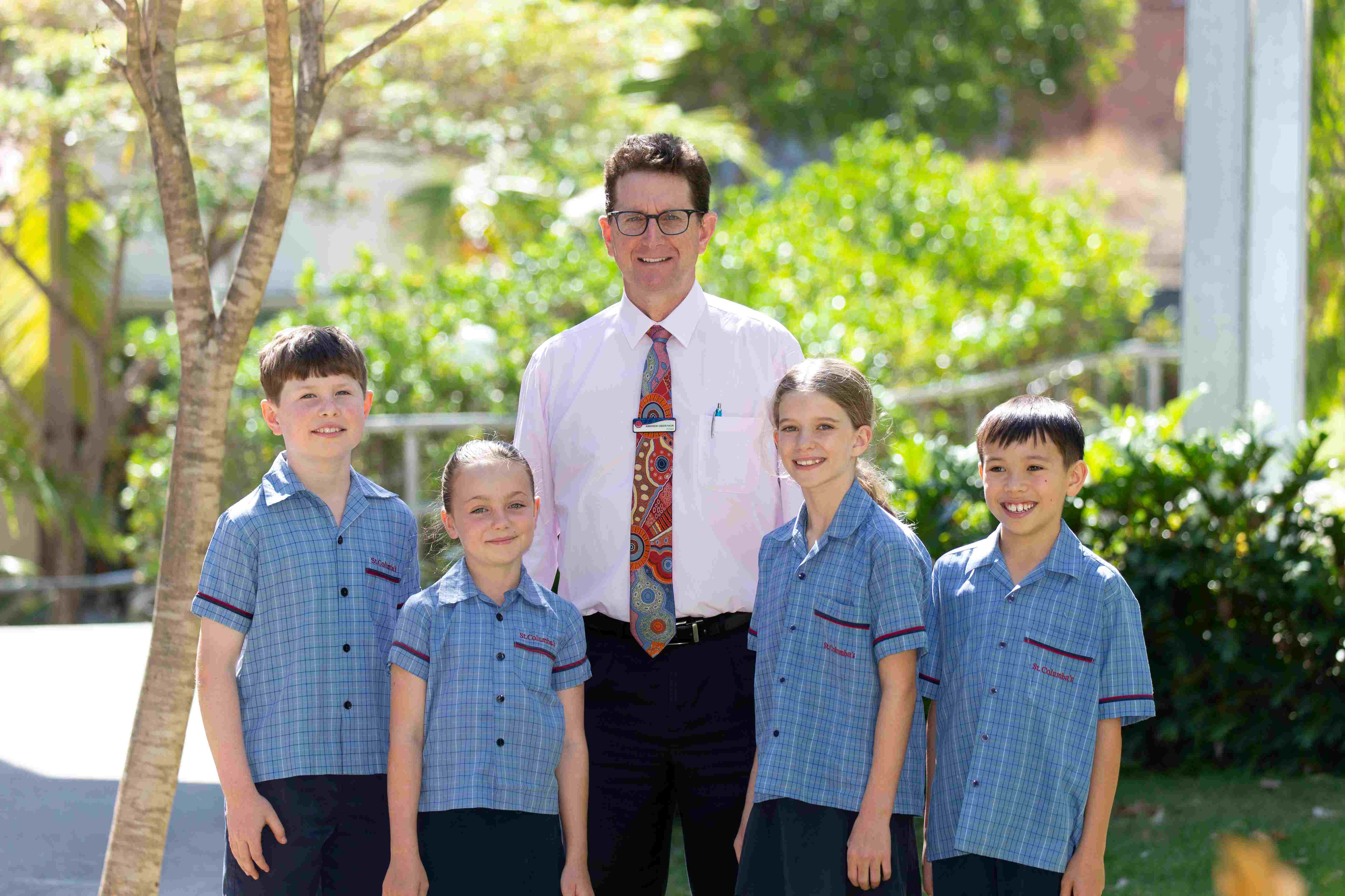 Principal with students